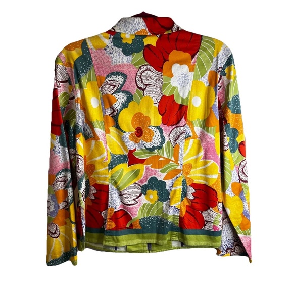 Coldwater Creek Pastel Floral Zip Up Jacket Petite Sz PL Cotton Side Splits - Picture 3 of 11